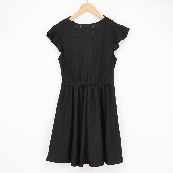 SHEIN Black Eyelet Lace Flutter Sleeve Mini Dress V-Neck Fit & Flare M