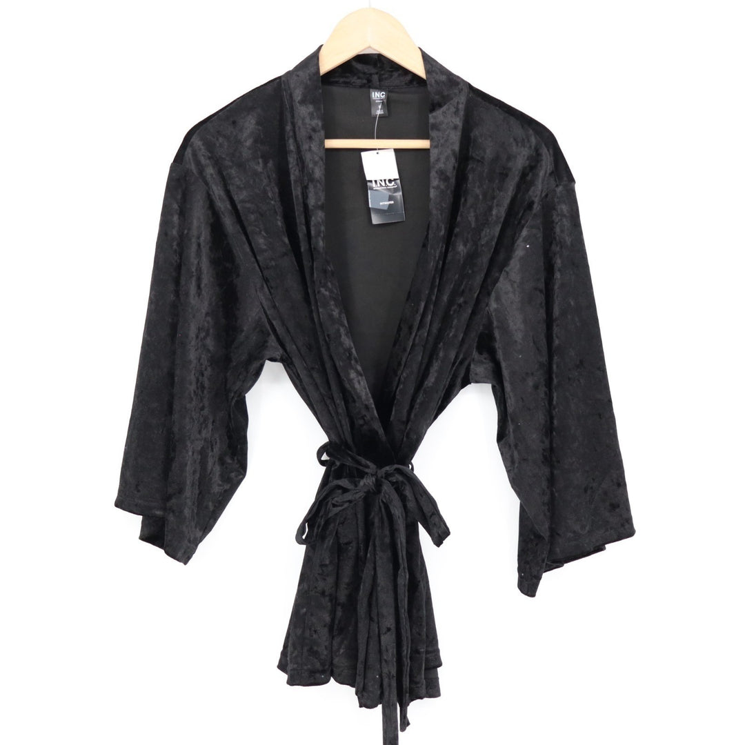 INC International Concepts Intimates Kimono Robe Womens Medium Black Waist Belt