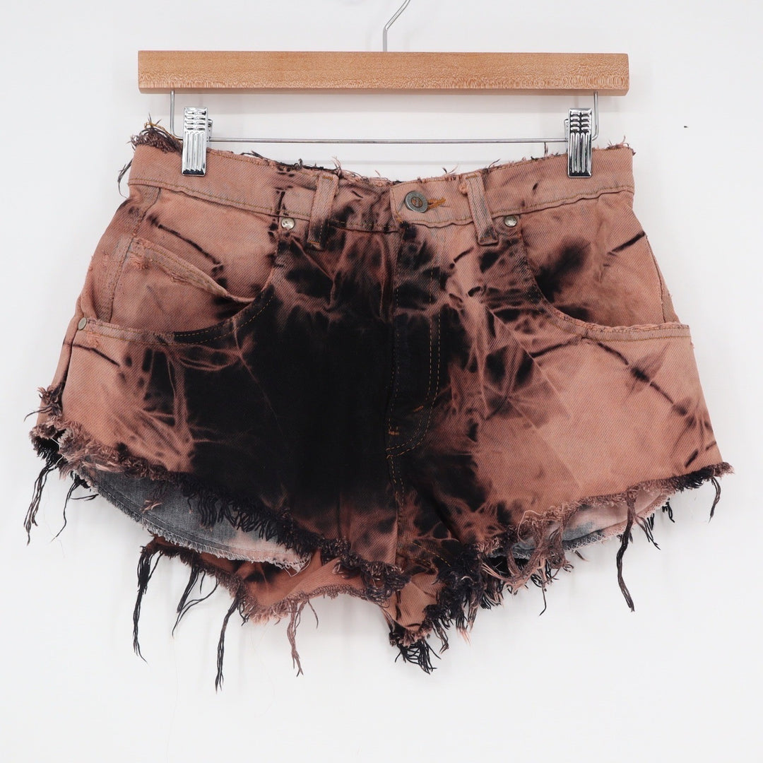 Levis SilverTab Loose Tie Dye Bleach Wash Distressed Denim Shorts Copper Black 6