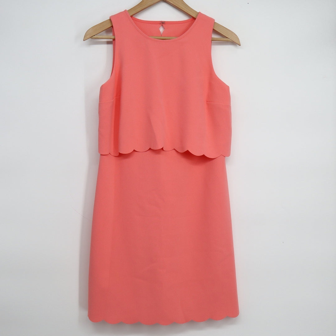 Ann Taylor LOFT Coral Pink Scalloped Layered Shift Dress Sleeveless 2P Petites