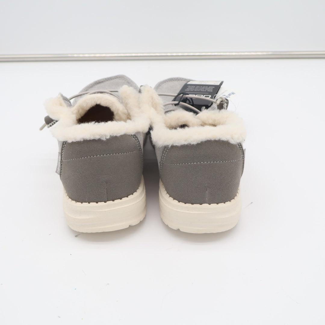 Hey Dude Wendy Women's US 8 Gray Corduroy Faux Fur Moc Toe Slip On Comfort Shoes