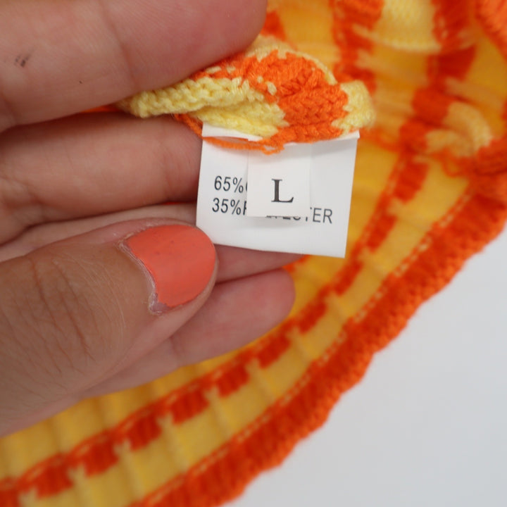 Orange Yellow Striped Ribbed Knit Twist Front Keyhole Tube Top Large