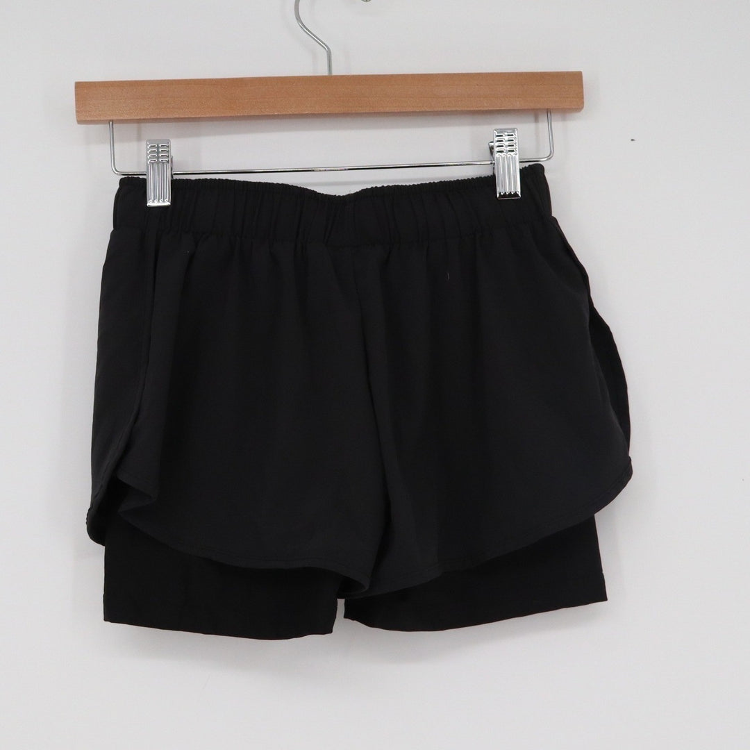 Kam Fung Black 2-in-1 Athletic Shorts Double Layer Running Gym Womens Size L