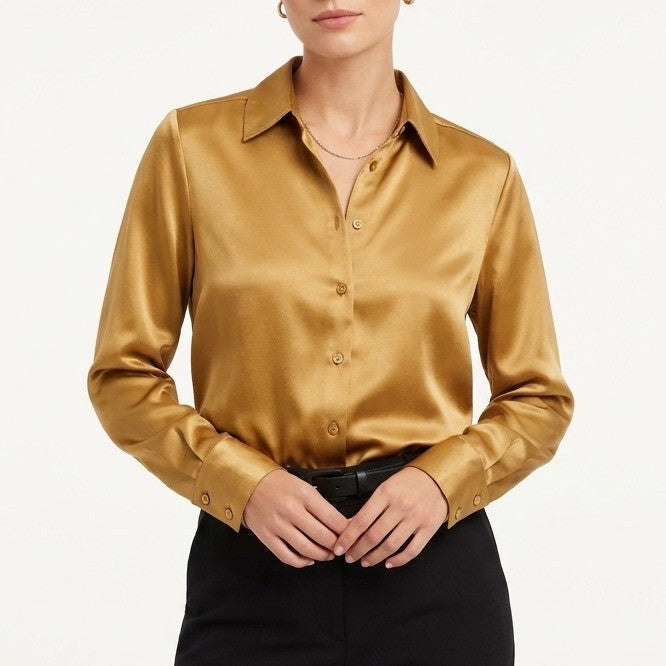 Rachel Zoe 2-Piece Set Womens M Olive Green Button-Down Shirt & Slip Skirt Satin