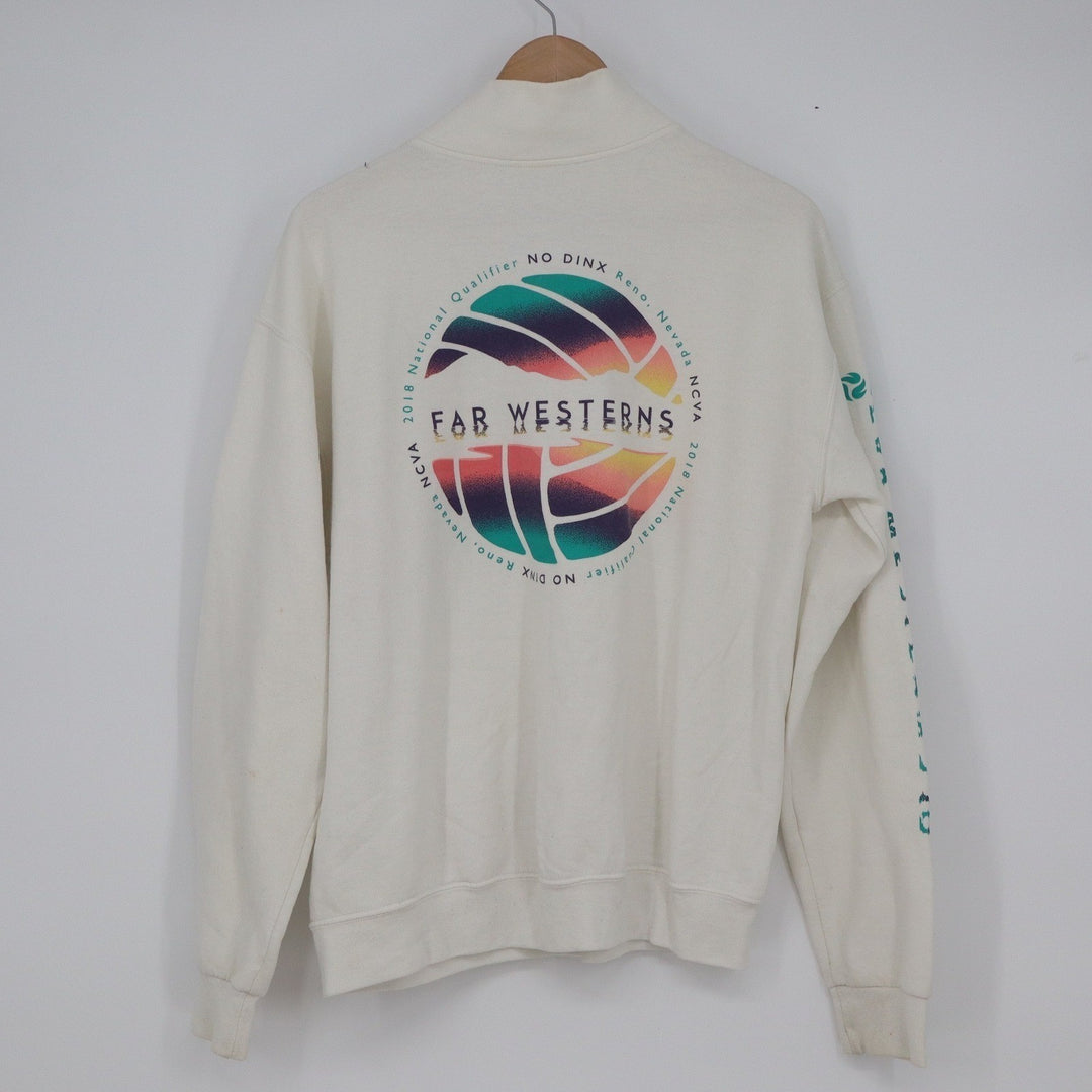 Jerzees Mens White Far Westerns 2018 Volleyball Quarter Zip Sweatshirt Size M