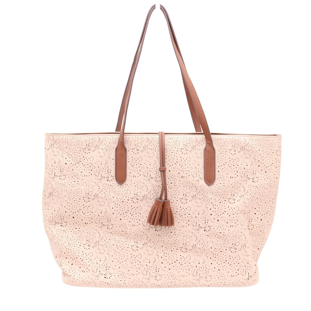 Ulta Beauty Peach Laser Cut Floral Tote Bag Tassel Charm Boho Large Carryall