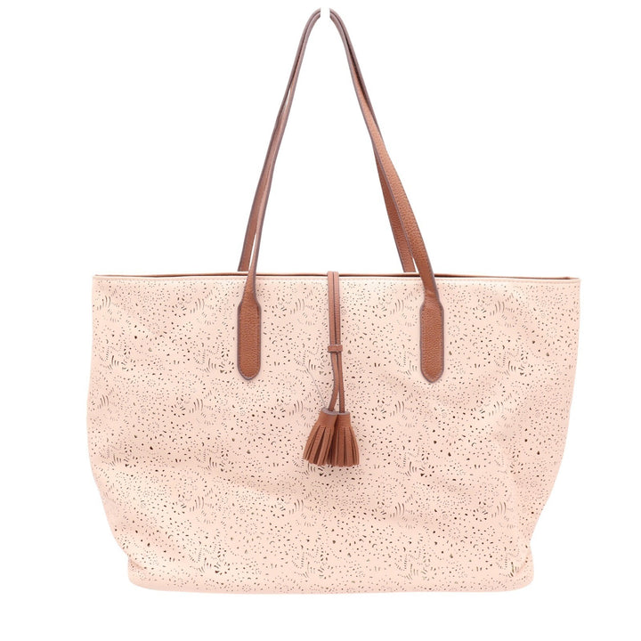 Ulta Beauty Peach Laser Cut Floral Tote Bag Tassel Charm Boho Large Carryall