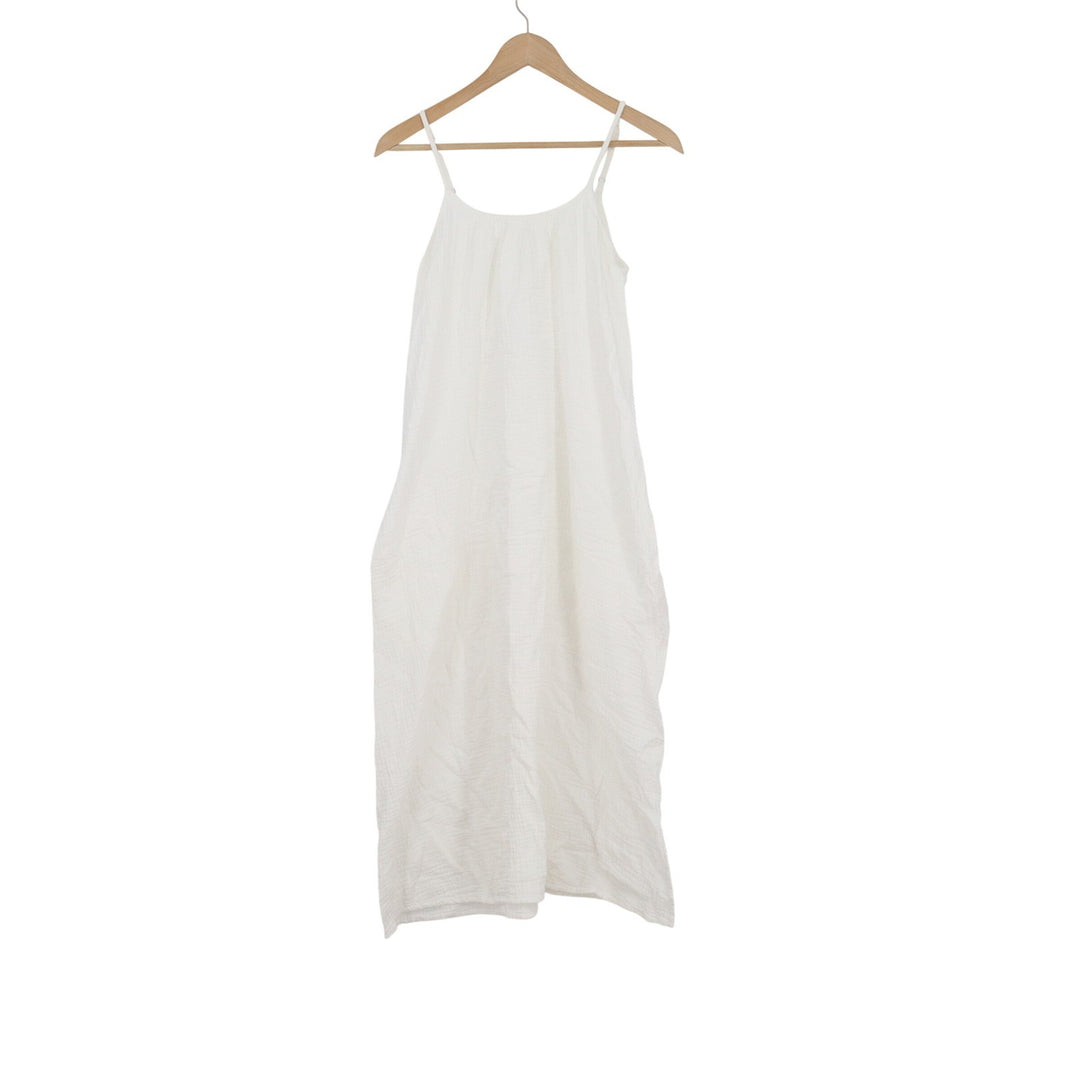 Caslon White Cotton Double Gauze Midi Dress Sleeveless Pockets Small
