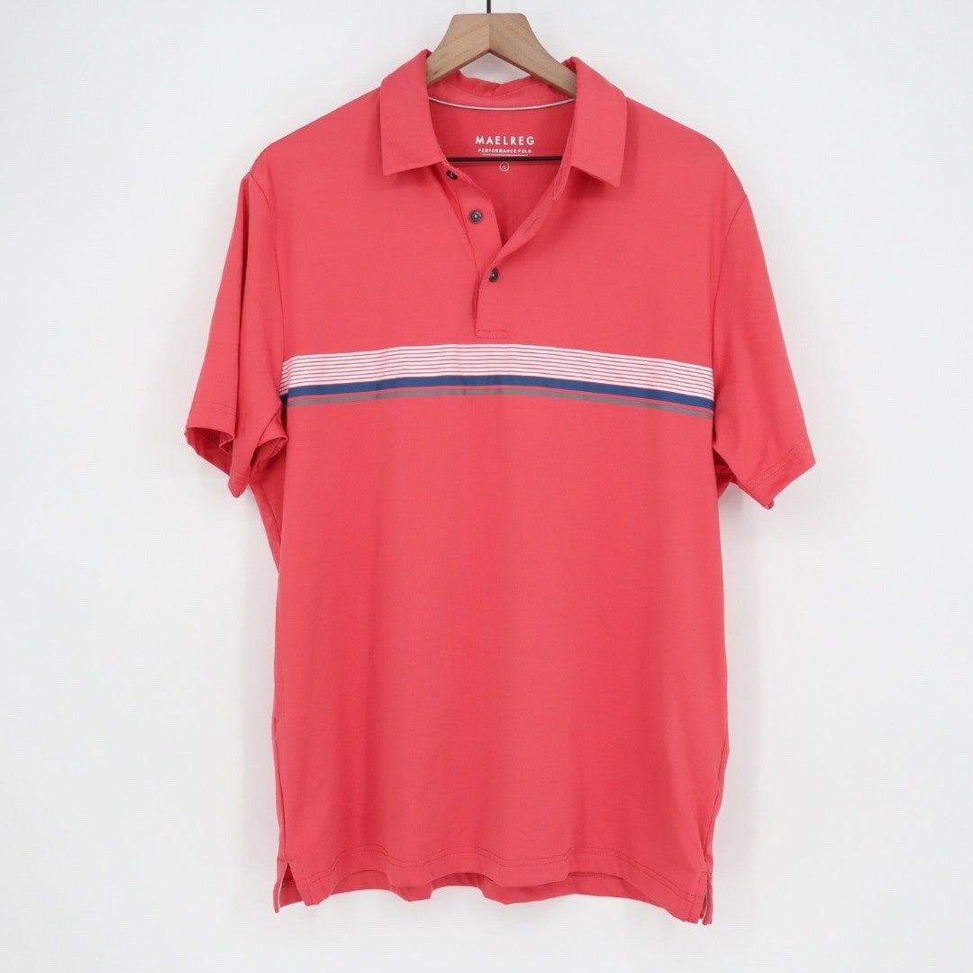 MAELREG Performance Polo Shirt Mens L Red Stripe Short Sleeve Golf Casual