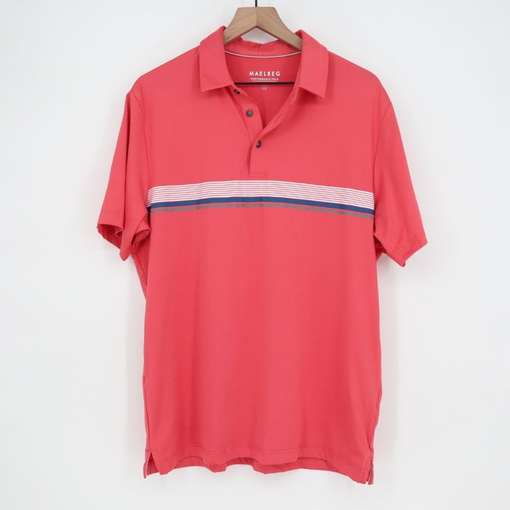 MAELREG Performance Polo Shirt Mens L Red Stripe Short Sleeve Golf Casual
