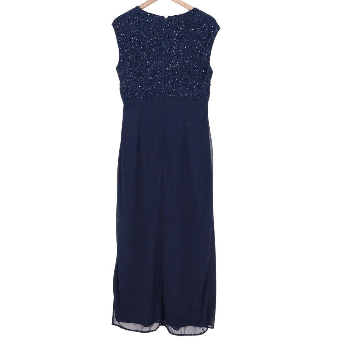 Alex Evenings Navy Blue Sequin Lace Evening Gown Size 16
