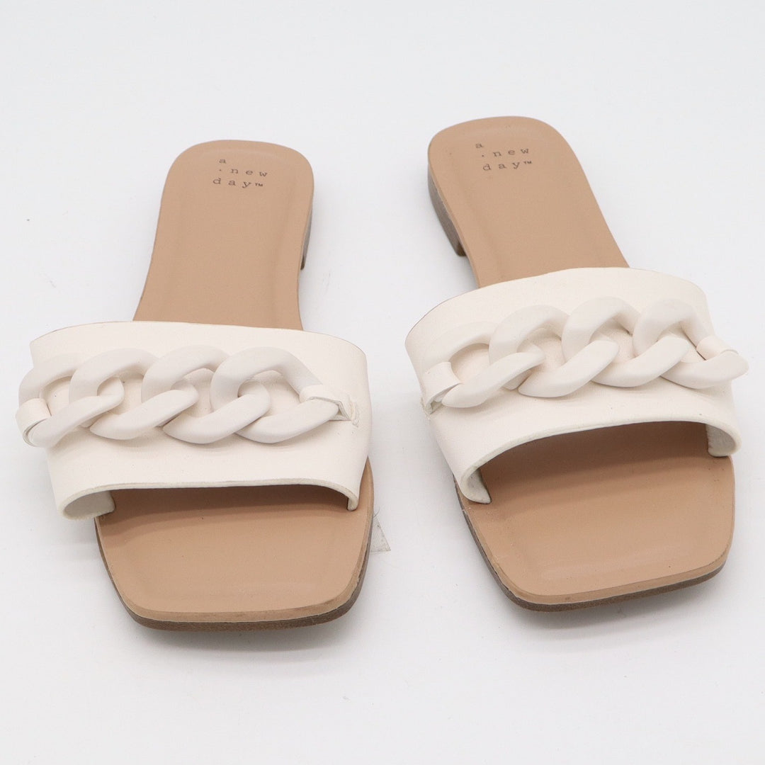 A New Day Womens White Square Toe Chain Link Slide Sandals Size 8.5 Flat