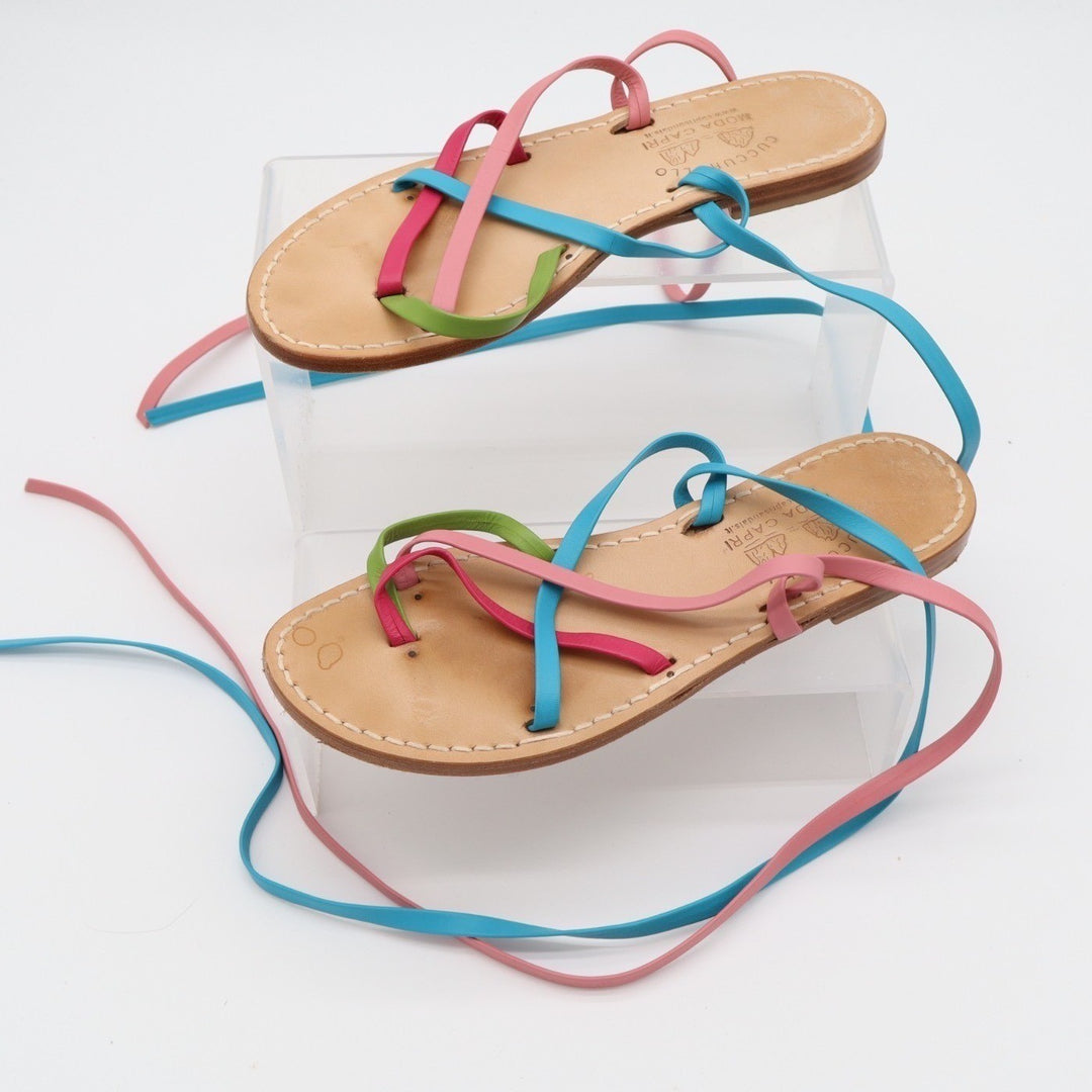 Cuccurullo Moda Capri Strappy Women's EU 38 Multicolor Leather Flat Sandals
