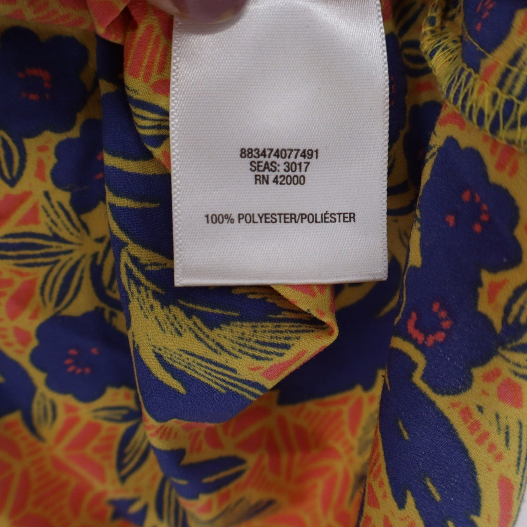 Jaclyn Smith Collection Yellow Blue Floral Zip V-Neck Blouse XXL