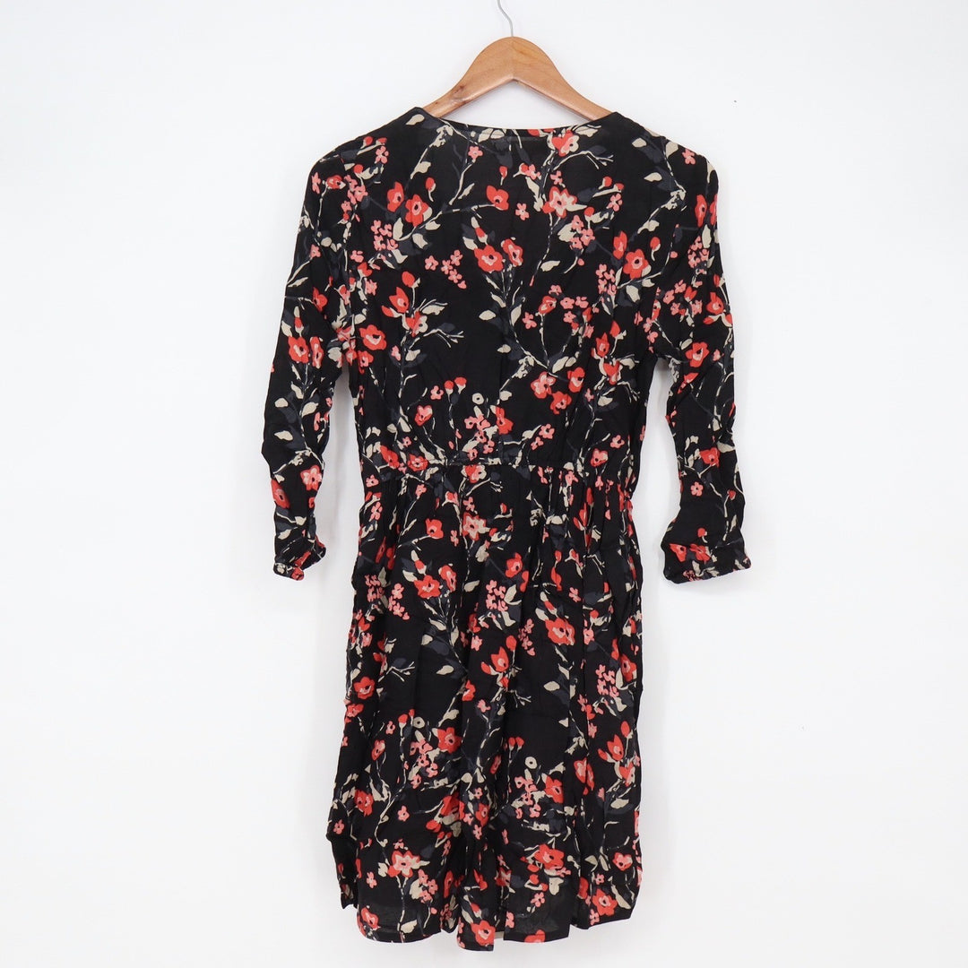 Band of Gypsies Dress Womens S Mini Wrap Black Floral 3/4 Sleeve Excellent