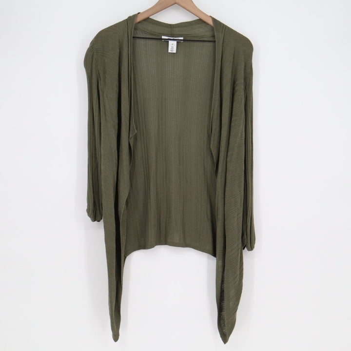 White House Black Market Cardigan Sweater Womens M Olive Green Knit Long Sleeve