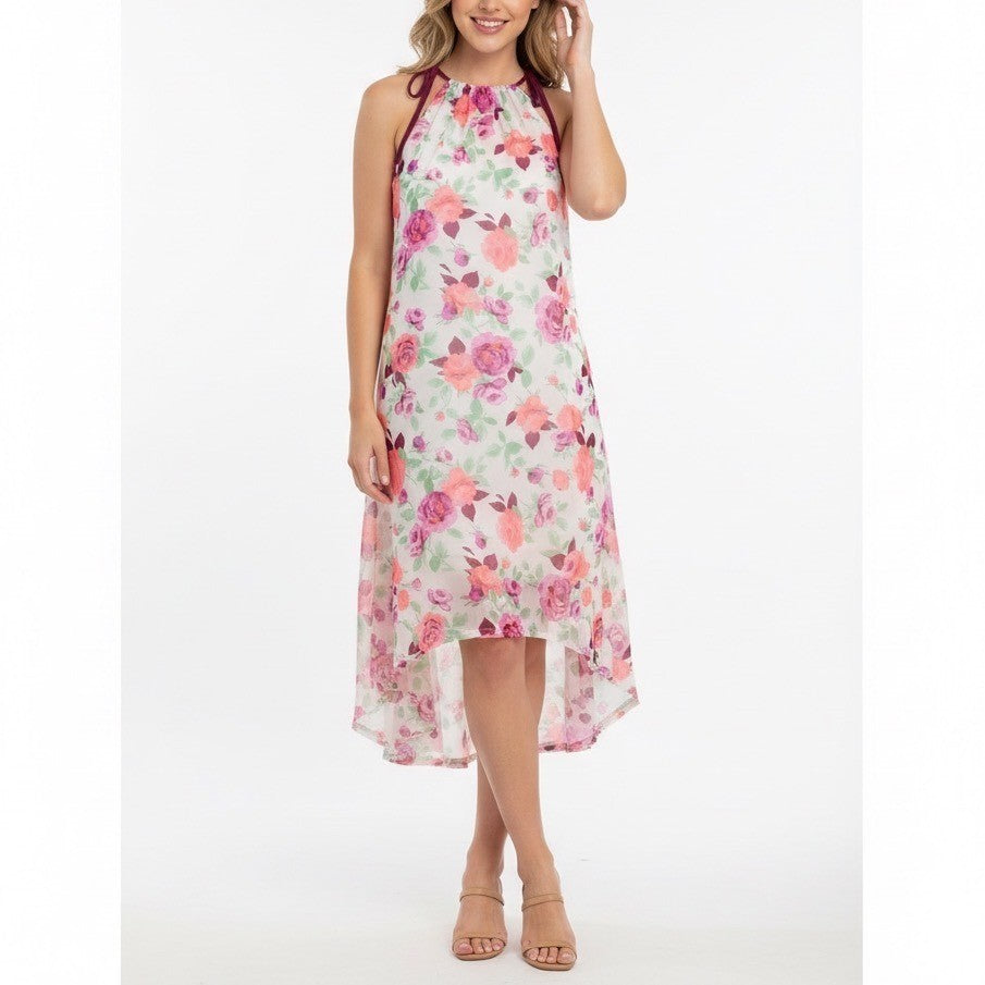 Betsey Johnson Dress Womens Small White Floral Sheer Halter Neck High-Low Hem