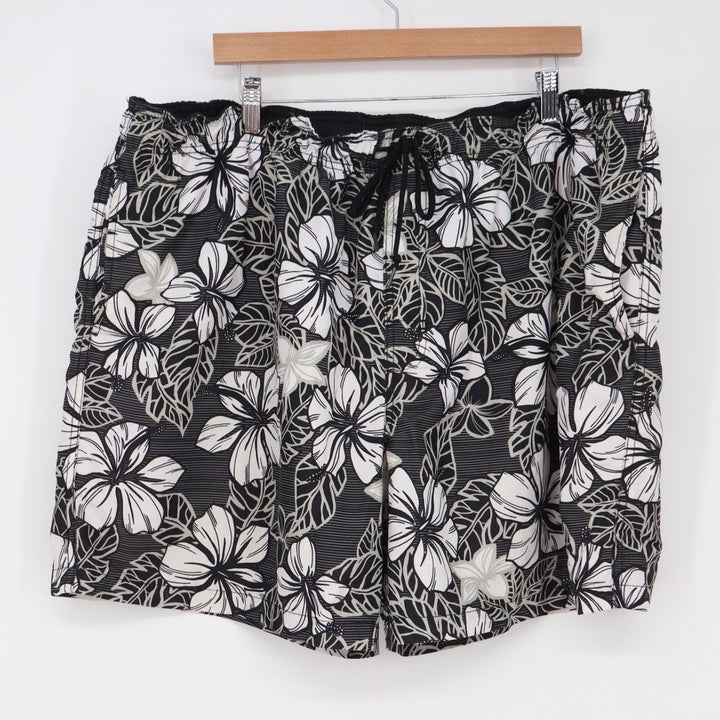 Islander Swim Trunks Mens XXL Floral Hibiscus Black White Mesh Lined Excellent