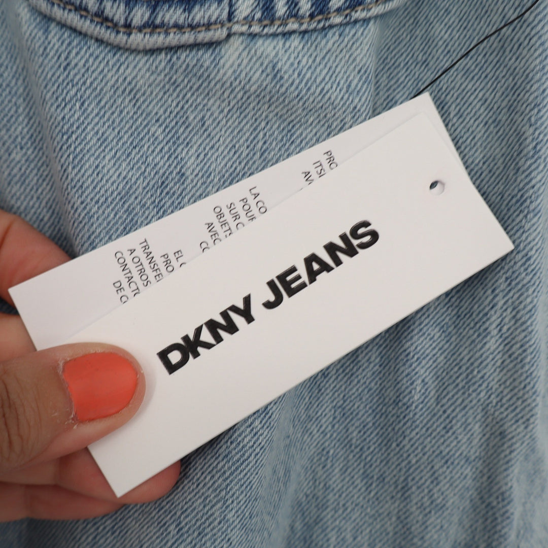 DKNY Jeans Womens Light Wash Denim Short Sleeve Belted Shirt Dress Large