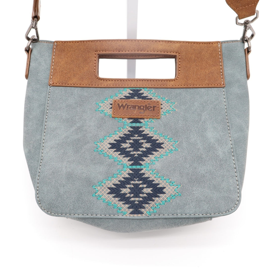 Wrangler Aztec Womens Handbag Gray Suede Pockets Adjustable Strap Crossbody Bag