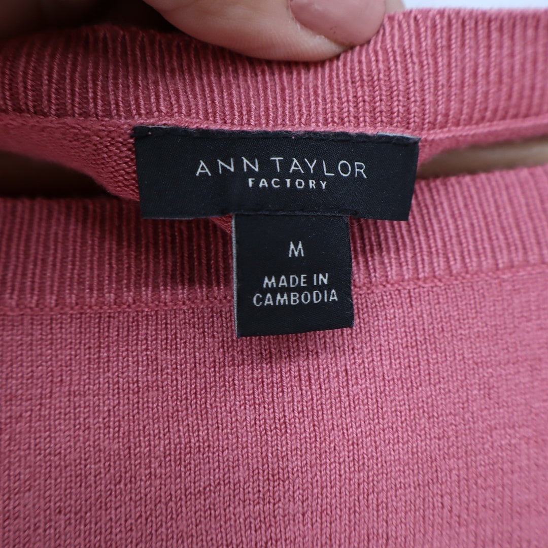 Ann Taylor Factory Rose Pink Puff Shoulder Boat Neck Sweater Women's Medium