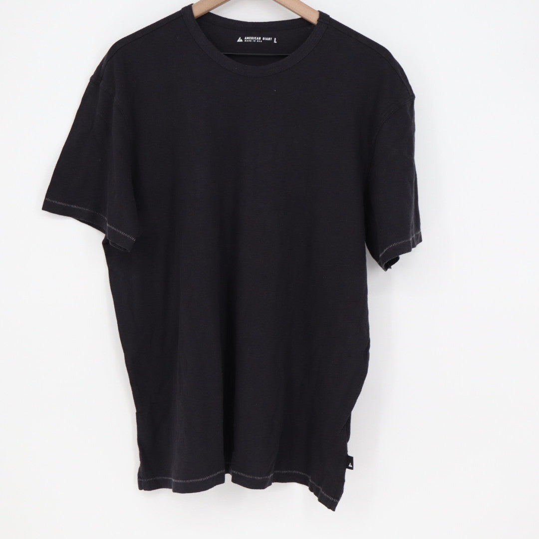 American Giant Mens Black Crew Neck T Shirt Size L Made in USA Hemp Cotton Blend