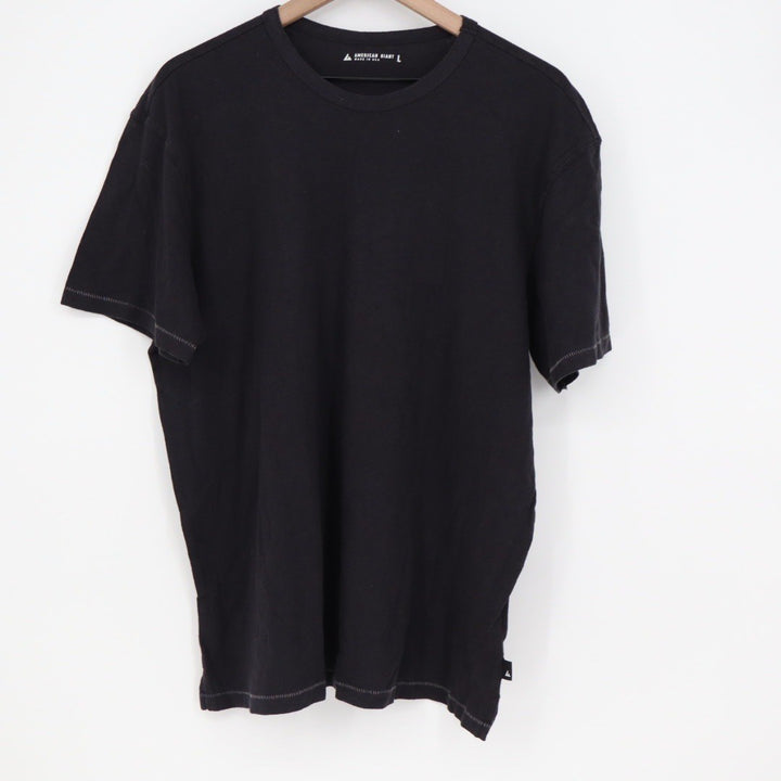 American Giant Mens Black Crew Neck T Shirt Size L Made in USA Hemp Cotton Blend