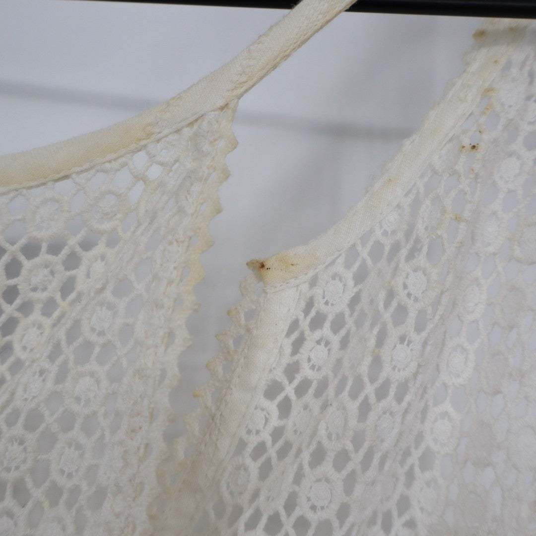 PAIGE Cream Lace Trimmed V Neck Dress Size L Lightweight Cotton Drawstring Waist