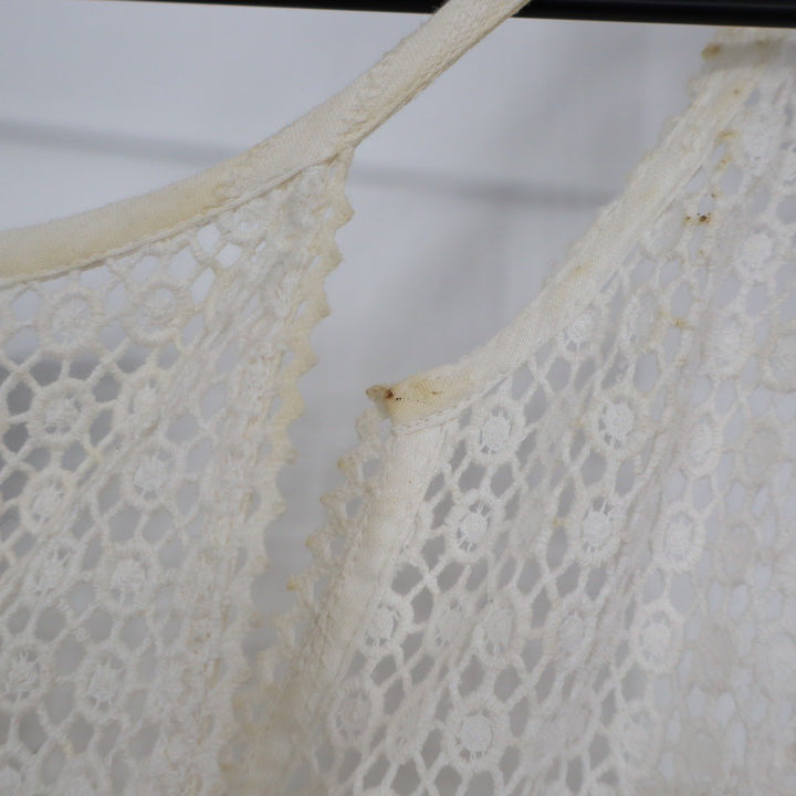 PAIGE Cream Lace Trimmed V Neck Dress Size L Lightweight Cotton Drawstring Waist