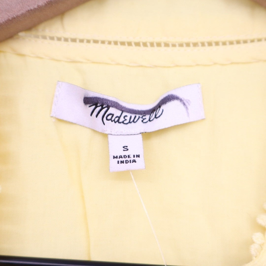 Madewell Shirt Womens Small Lemon Yellow Cotton Pleated Cap Sleeve Button Front