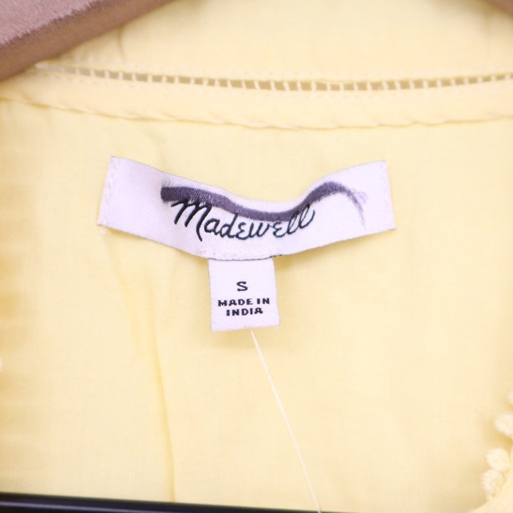Madewell Shirt Womens Small Lemon Yellow Cotton Pleated Cap Sleeve Button Front