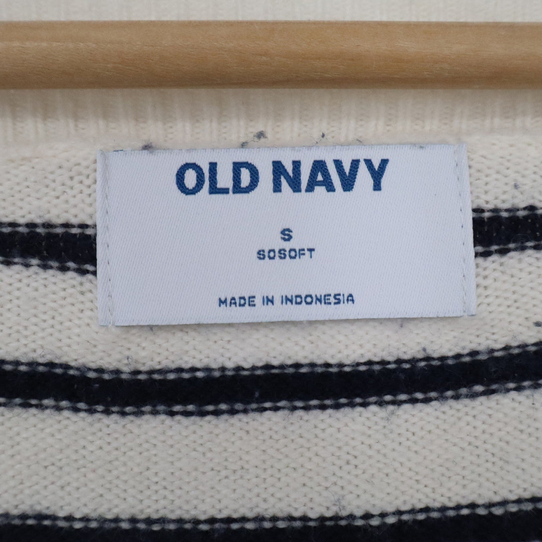 Old Navy SoSoft Striped V-Neck Sweater Cream Navy Blue Small