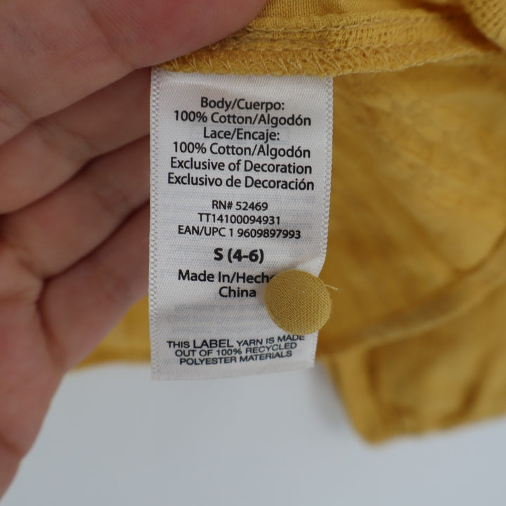 Time and Tru Lace Inset Tunic Top Womens Small(4-6) Yellow Cotton Long Sleeve