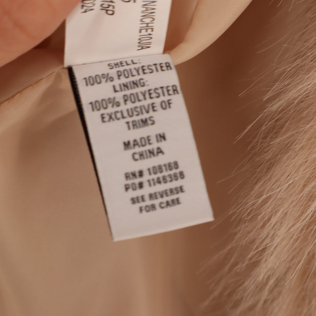 RSQ Faux Fur Jacket Womens Large Beige Lined Shawl Collar Snap Front Winter
