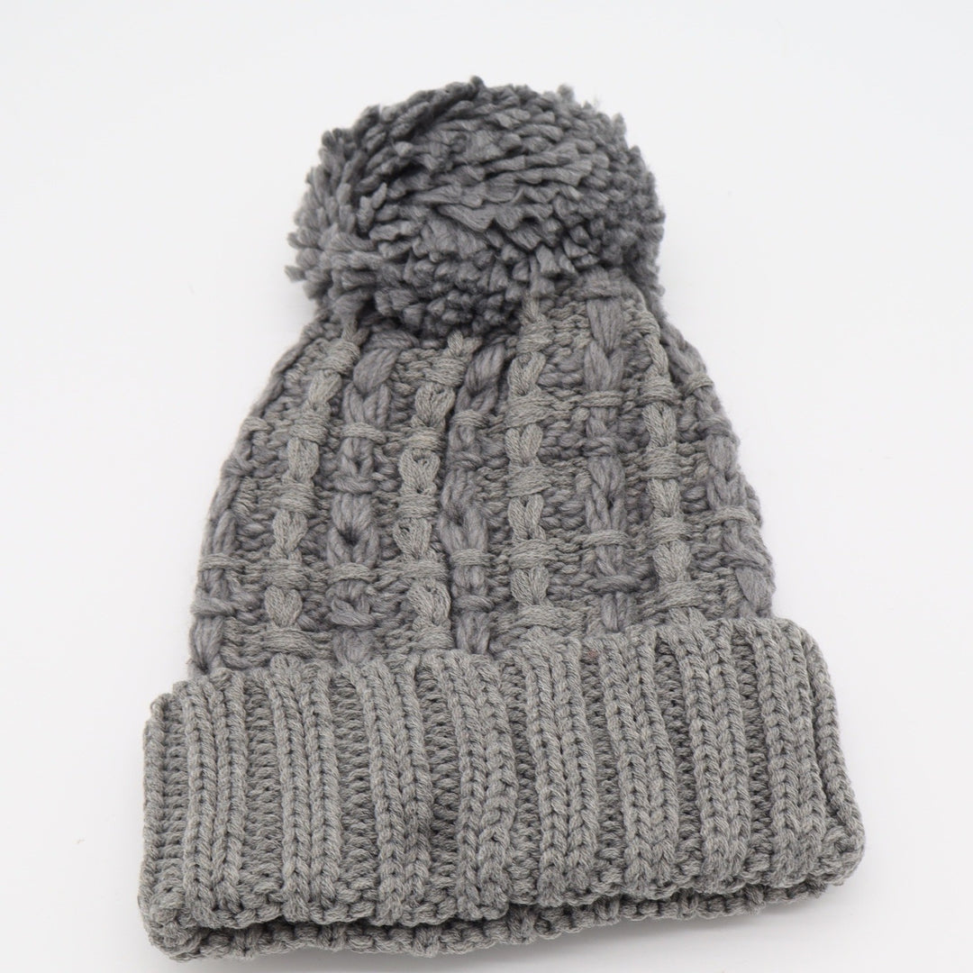 C.C Beanie Women OSFM Lt. Melange Grey Pom-Pom Cable Knit New