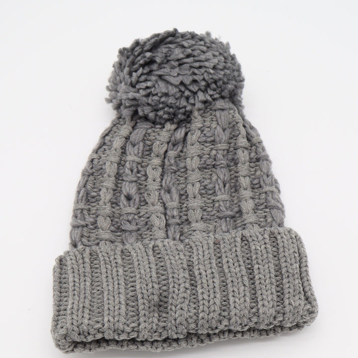 C.C Beanie Women OSFM Lt. Melange Grey Pom-Pom Cable Knit New