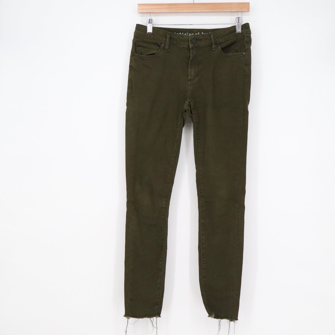 Articles of Society Olive Green Raw Hem Skinny Jeans Size 27