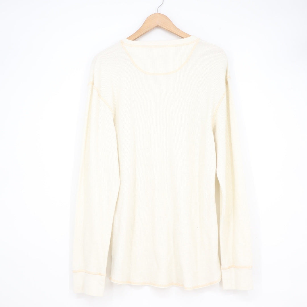 Zine Mens Waffle Knit Thermal Long Sleeve Shirt Cream Off-White Size L