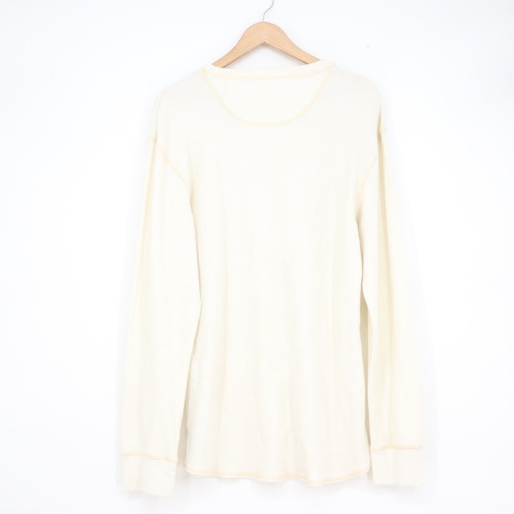 Zine Mens Waffle Knit Thermal Long Sleeve Shirt Cream Off-White Size L