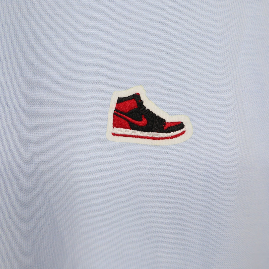 Jordan Boys Hydrogen Blue AJ1 Sneaker Patch T-Shirt Medium 10-12 9