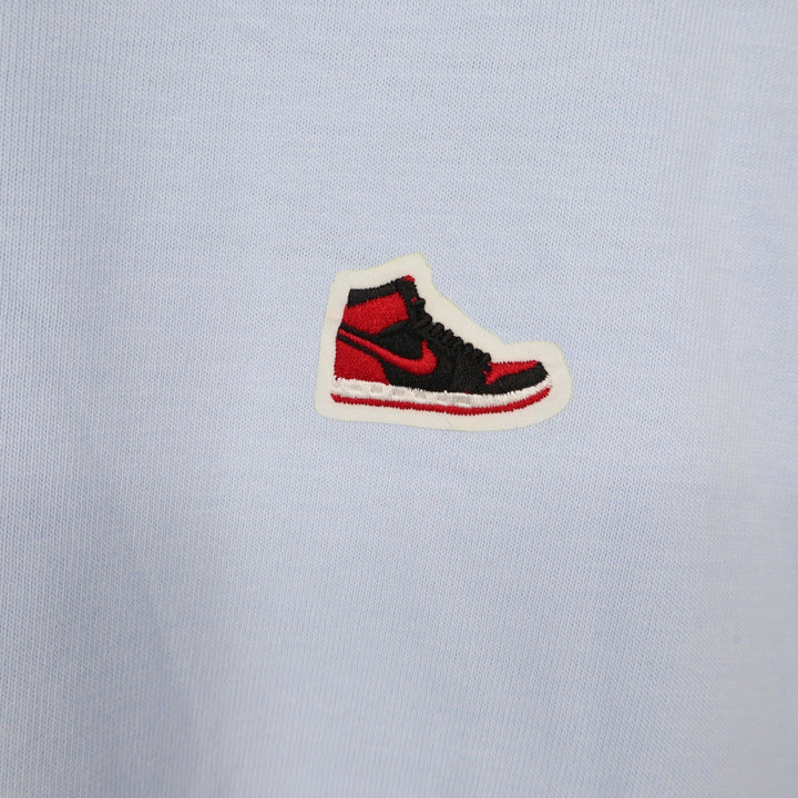 Jordan Boys Hydrogen Blue AJ1 Sneaker Patch T-Shirt Medium 10-12 9
