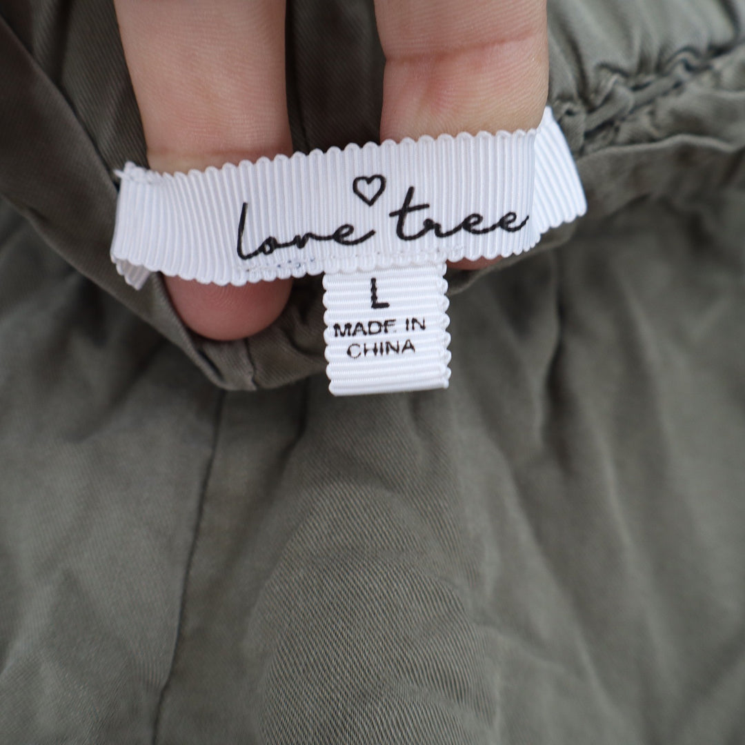 Love Tree Olive Green Wide Leg Cropped Pants Elastic Waist Large