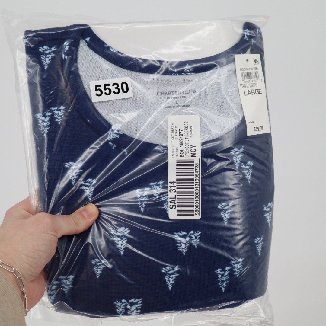 Charter Club Intimates Navy Blue Tree Print Long Sleeve Sleepshirt Large NEW