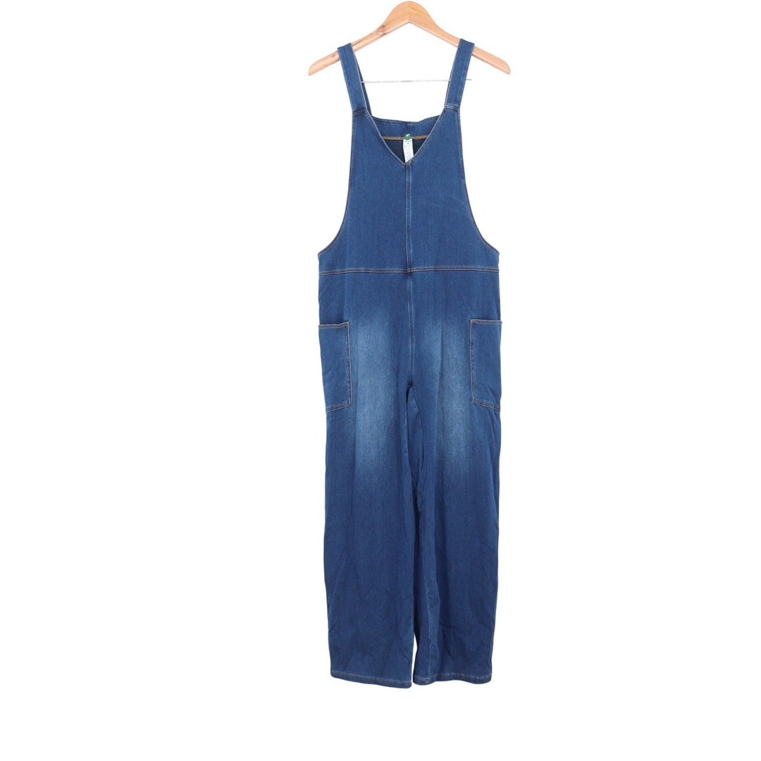 Halara Womens Medium Wash Denim Wide Leg V-Neck Overalls Size M Petite