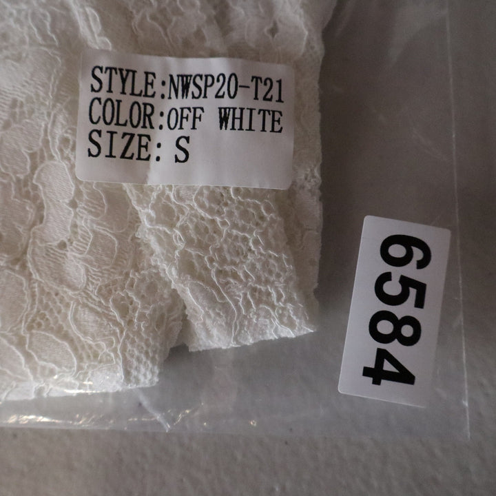Naked Wardrobe Off White Lace Ruffle Crop Top NWSP20-T21 Small Statement Sleeve