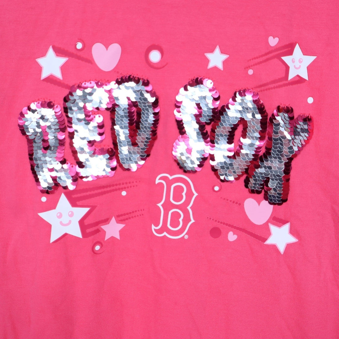 New Era Boston Red Sox Girls Pink Sequin Graphic T-Shirt Size L 14/16