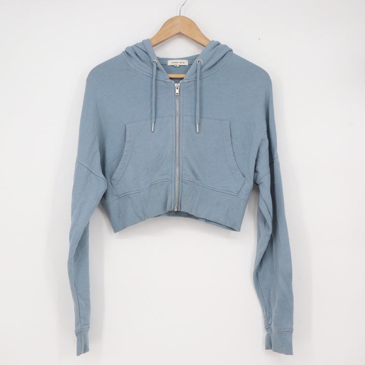 Week-end Womens Cropped Zip Up Hoodie Blue Long Sleeve WN8467 Medium