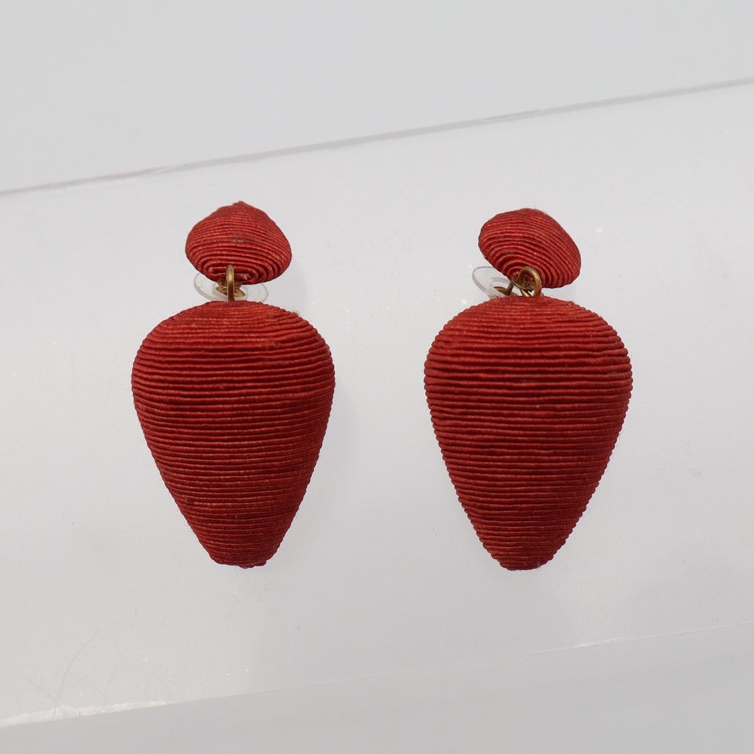 Red Thread Wrapped Drop Earrings Statement Geometric Teardrop Post Back