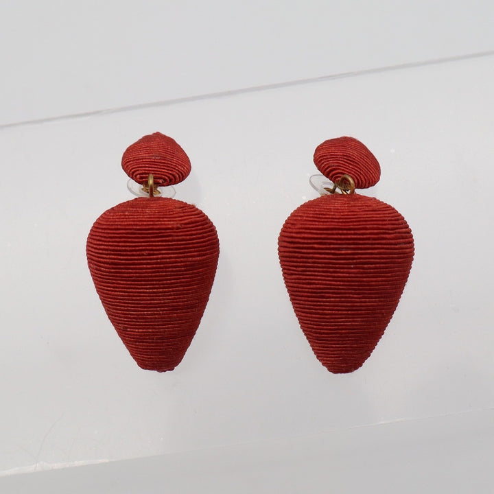 Red Thread Wrapped Drop Earrings Statement Geometric Teardrop Post Back
