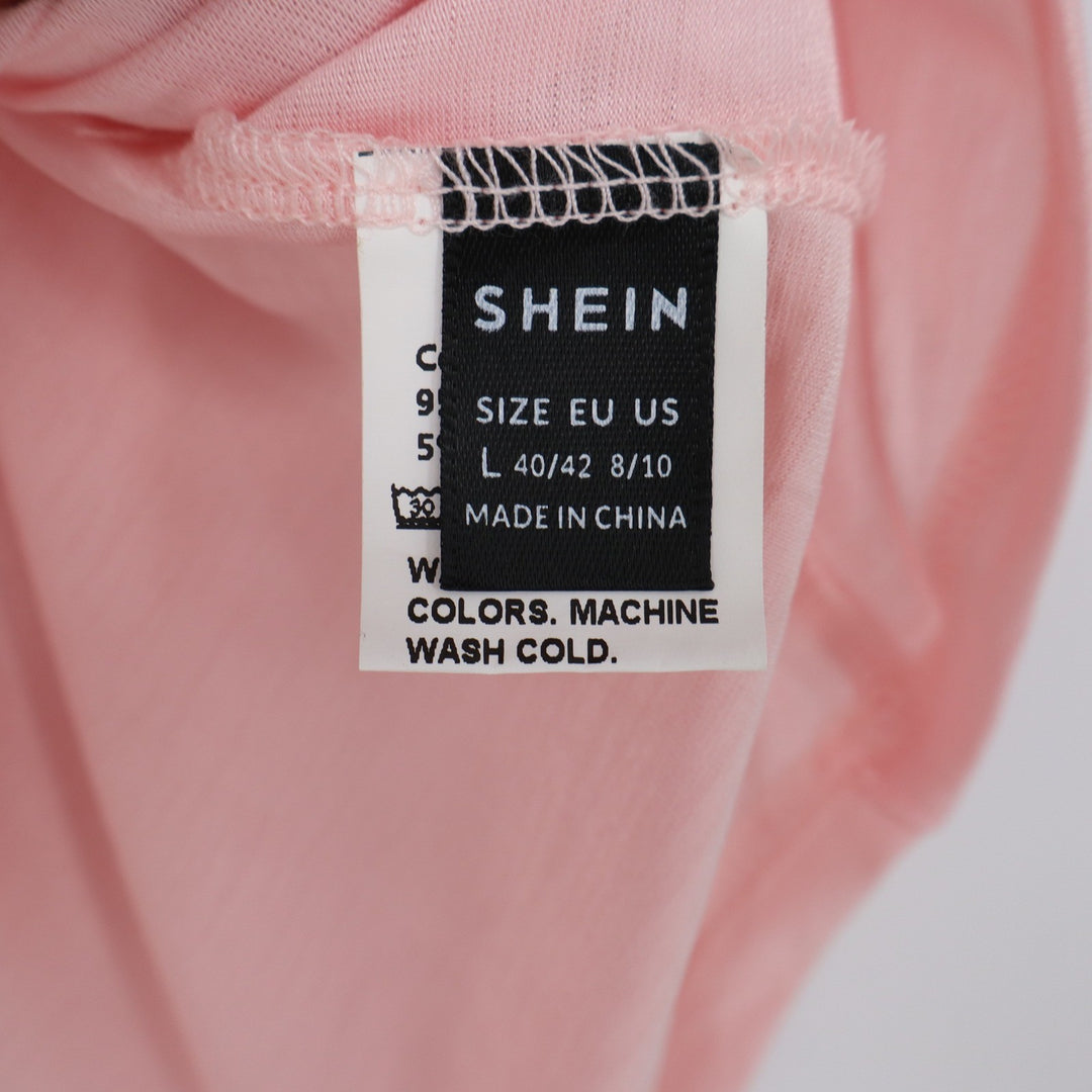 SHEIN Tank Top Womens L Draped Open Back Pink Mesh Detail High-Low Good